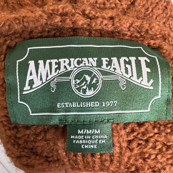 AE Soft & Cozy Oversized Cable Knit Hooded Oversized Sweater in Brown W's Medium - Picture 6 of 6